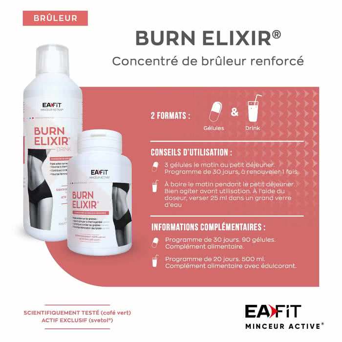 EAFIT Burn Elixir Drink 500 ml : brûle les graisses et élimine l'eau en excès dans les tissus