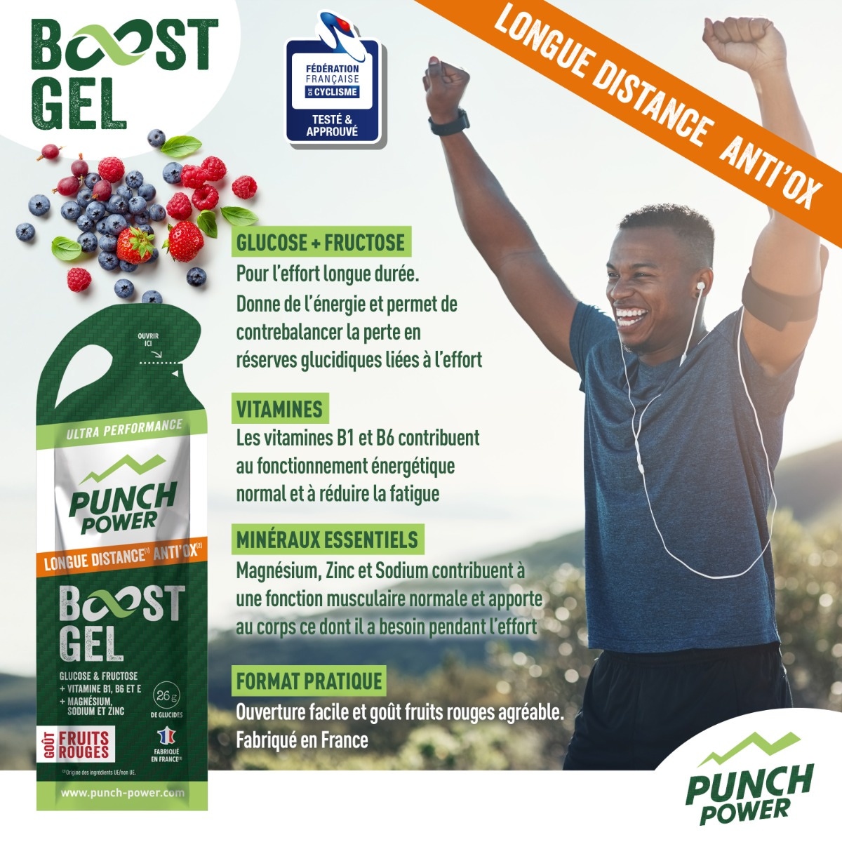Punch Power BOOST GEL – Longue Distance Antiox – Goût Fruits Rouges