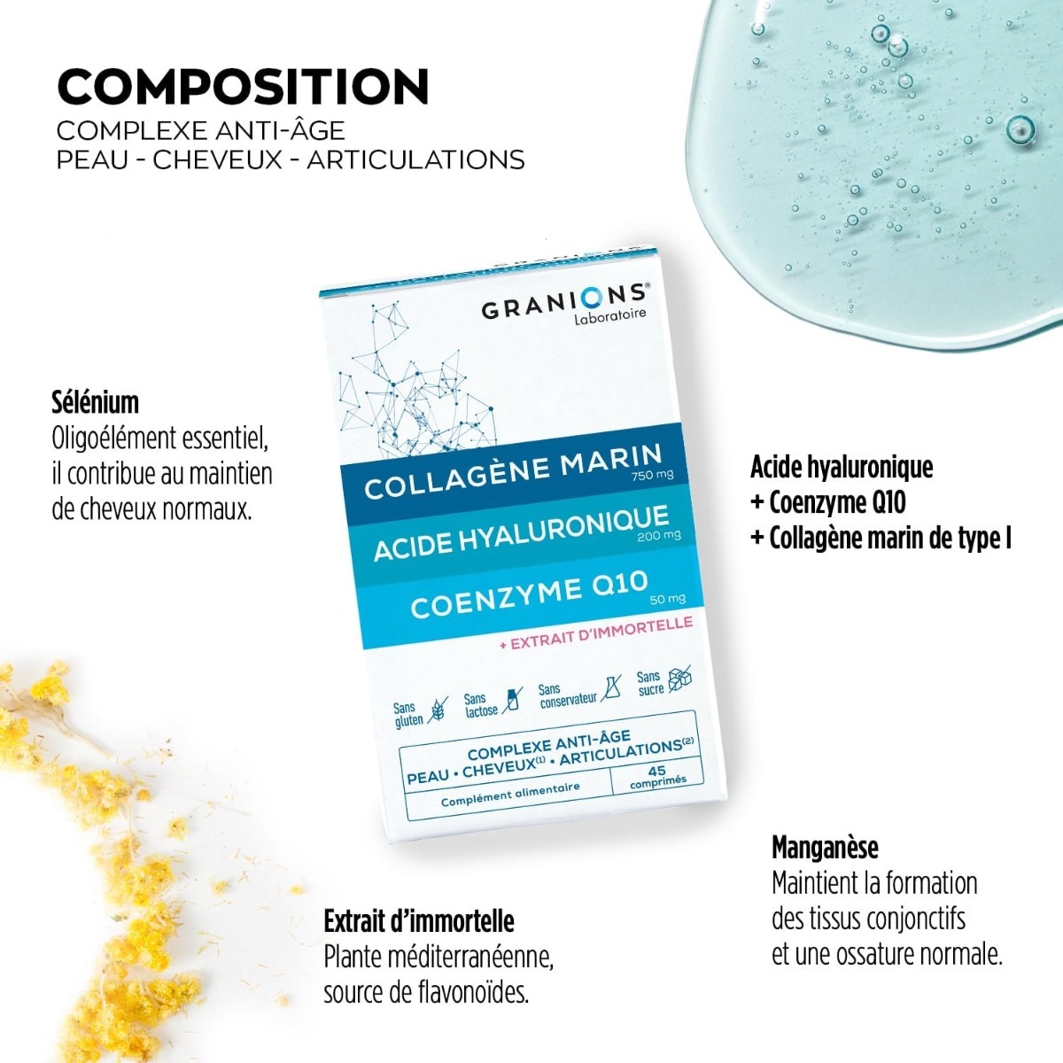 Composition du complexe anti-âge peau cheveux articulations