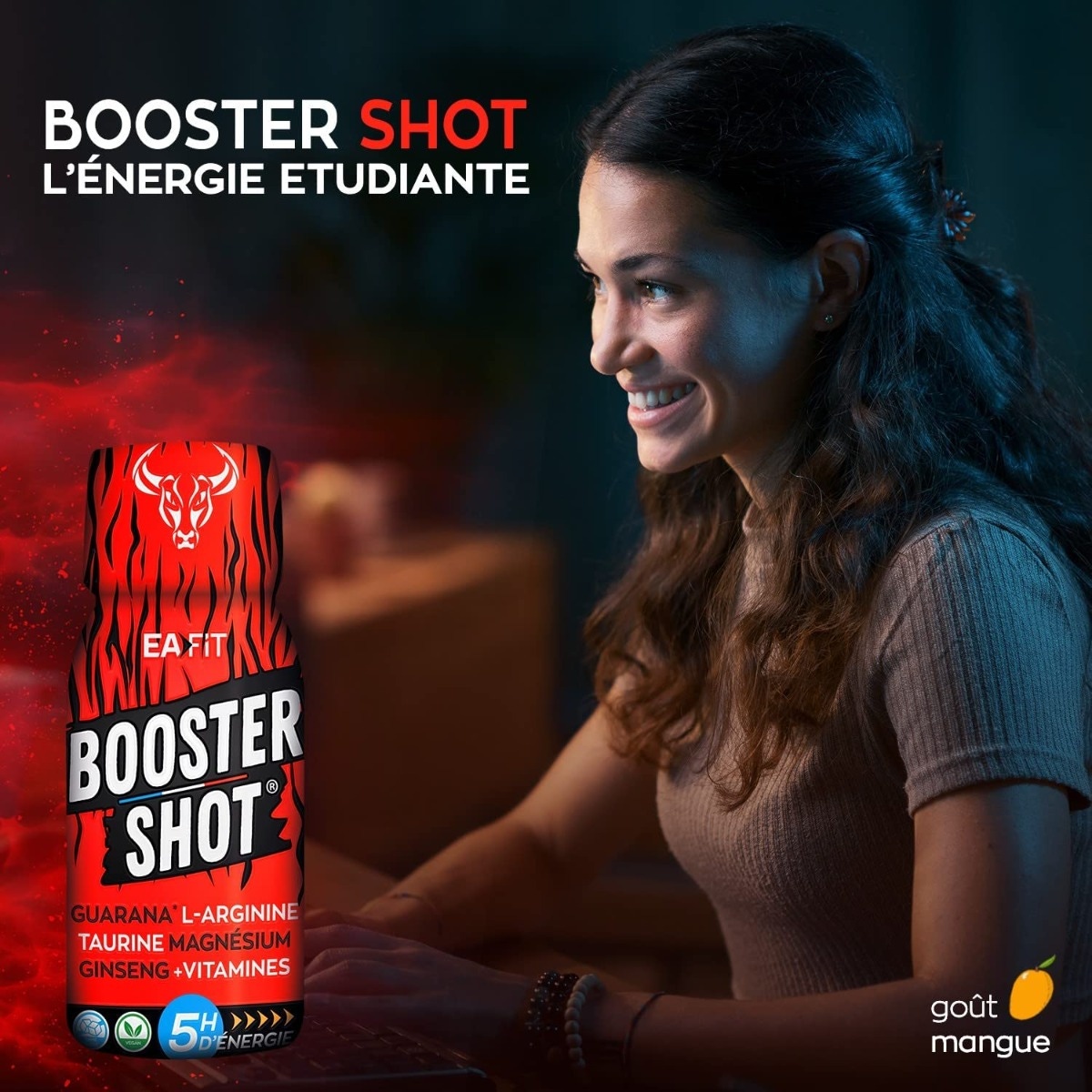 EAFIT Booster Shot - 5h d'énergie naturelle - Guarana - L-Arginine - Taurine - Magnésium - Ginseng - Vitamines - Shot unitaire - Pour les étudiants