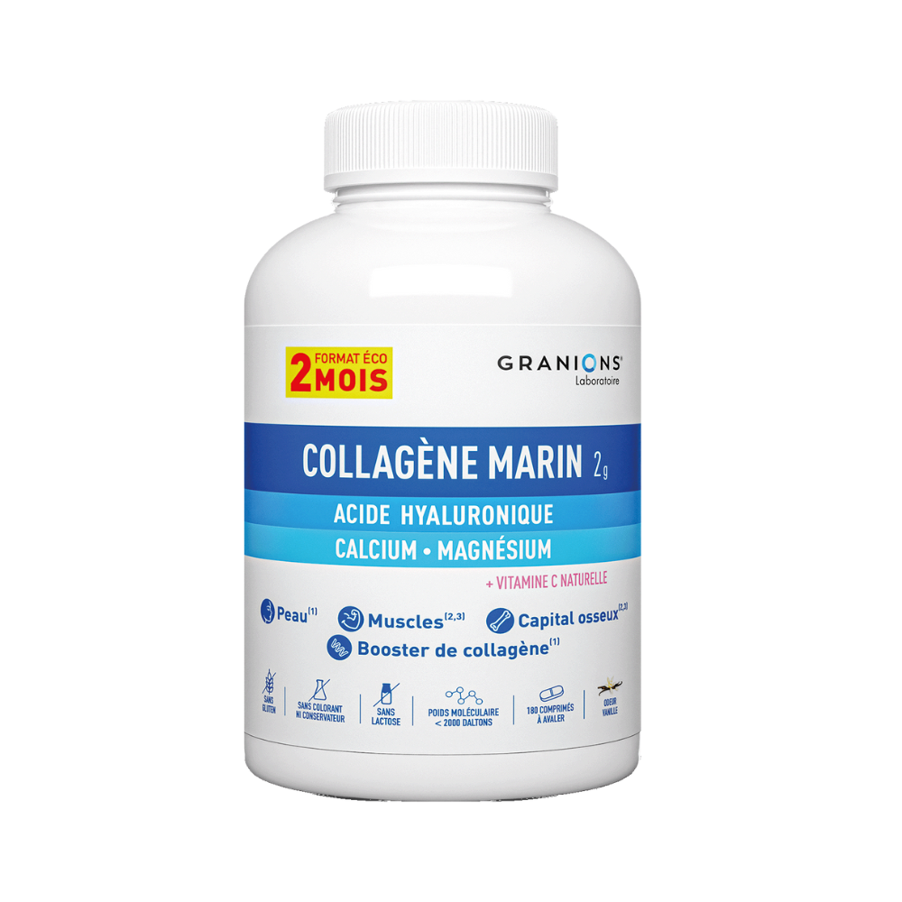 Collagène marin, Acide Hyaluronique, Calcium & Magnésium format éco 2 mois