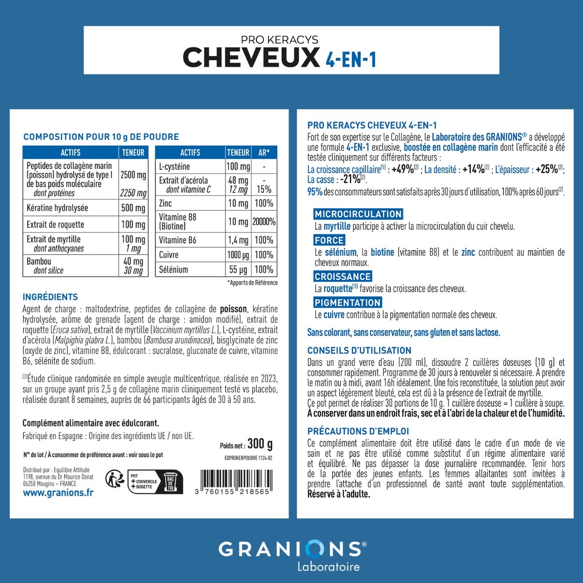 Pro Keracys - Collagène cheveux 4-EN-1 Poudre