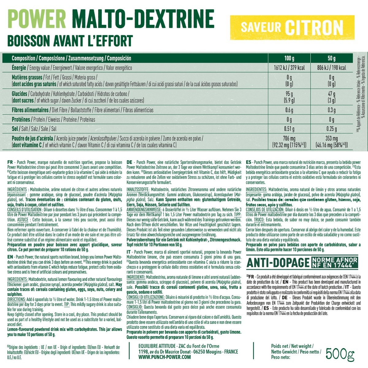 Power Malto Citron 500G